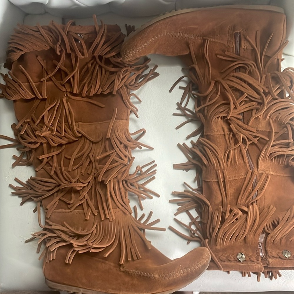 Brown Minnetonka Fringe Moccasin Boots